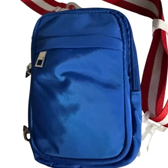 Blue Crossbody Bag with Red and White Strap - Picture 3 of 3